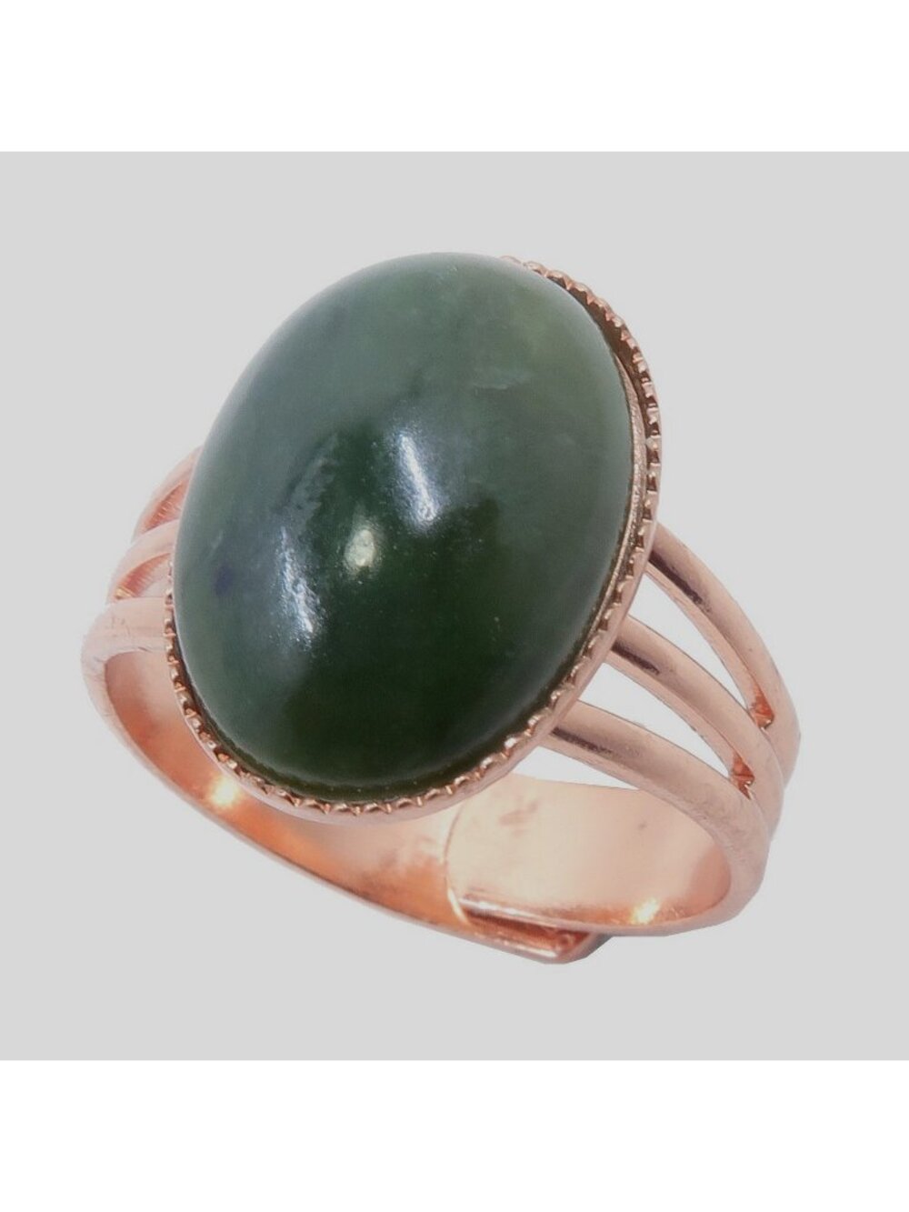 Jade Ring Flurry of Fortune Nephrite Copper Adjustable Size 4 to 10 Boho Jewelry